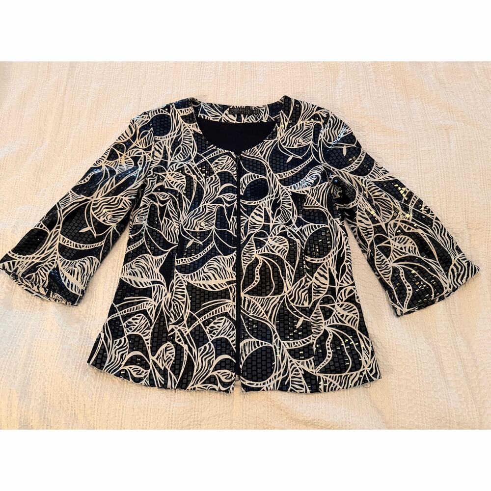 Picadilly Women’s 3/4 Sleeve Zip Up Career Dressy Jacket Black Size S/P NWOT